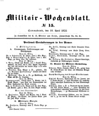 Militär-Wochenblatt Samstag 10. April 1852