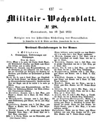 Militär-Wochenblatt Samstag 10. Juli 1852