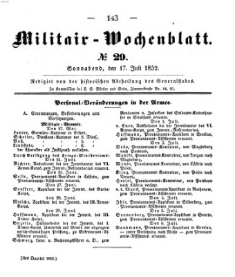 Militär-Wochenblatt Samstag 17. Juli 1852