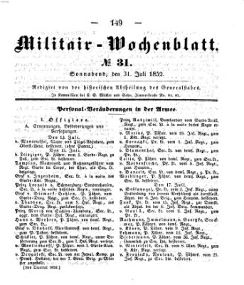 Militär-Wochenblatt Samstag 31. Juli 1852