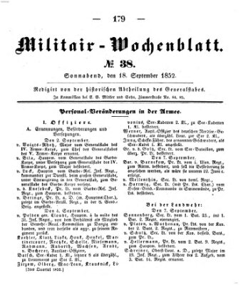 Militär-Wochenblatt Samstag 18. September 1852