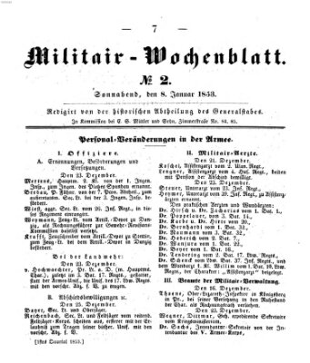 Militär-Wochenblatt Samstag 8. Januar 1853