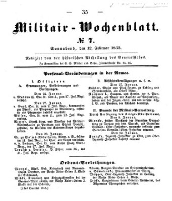 Militär-Wochenblatt Samstag 12. Februar 1853