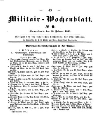 Militär-Wochenblatt Samstag 26. Februar 1853