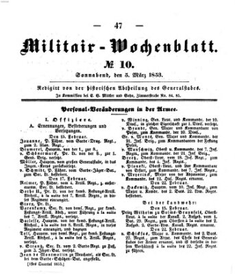 Militär-Wochenblatt Samstag 5. März 1853