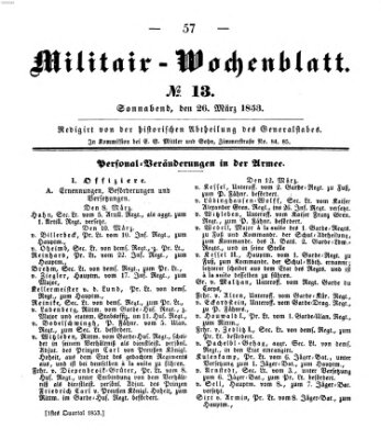 Militär-Wochenblatt Samstag 26. März 1853