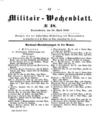 Militär-Wochenblatt Samstag 30. April 1853