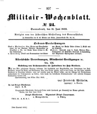 Militär-Wochenblatt Samstag 11. Juni 1853