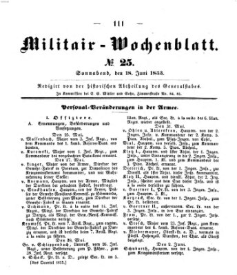 Militär-Wochenblatt Samstag 18. Juni 1853