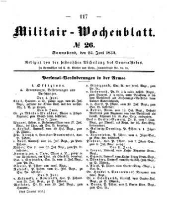 Militär-Wochenblatt Samstag 25. Juni 1853