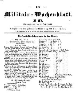 Militär-Wochenblatt Samstag 2. Juli 1853