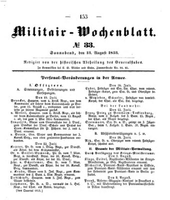 Militär-Wochenblatt Samstag 13. August 1853