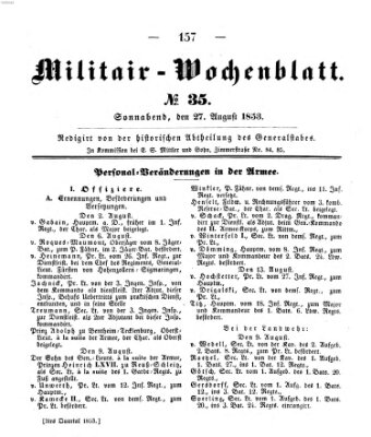 Militär-Wochenblatt Samstag 27. August 1853