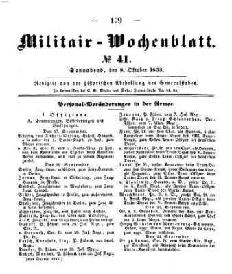 Militär-Wochenblatt Samstag 8. Oktober 1853