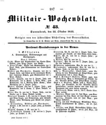 Militär-Wochenblatt Samstag 22. Oktober 1853