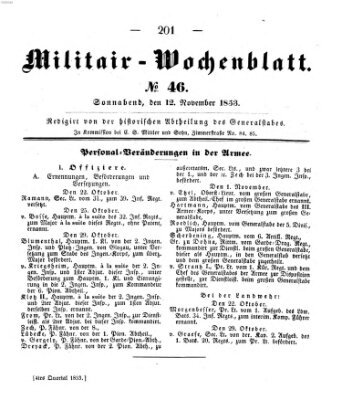 Militär-Wochenblatt Samstag 12. November 1853