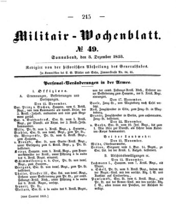 Militär-Wochenblatt Samstag 3. Dezember 1853