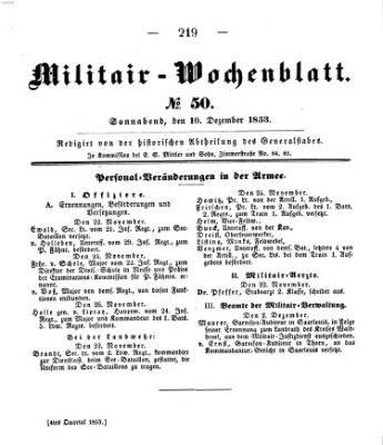 Militär-Wochenblatt Samstag 10. Dezember 1853