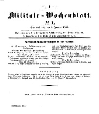 Militär-Wochenblatt Samstag 7. Januar 1854