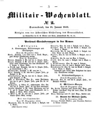 Militär-Wochenblatt Samstag 14. Januar 1854