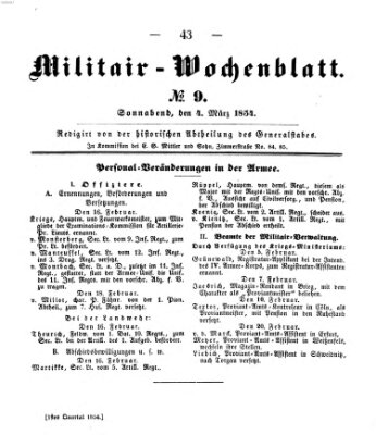 Militär-Wochenblatt Samstag 4. März 1854