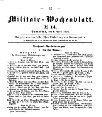 Militär-Wochenblatt Samstag 8. April 1854