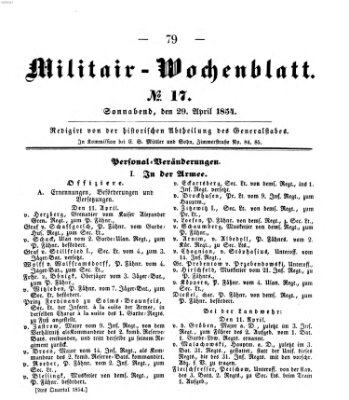 Militär-Wochenblatt Samstag 29. April 1854