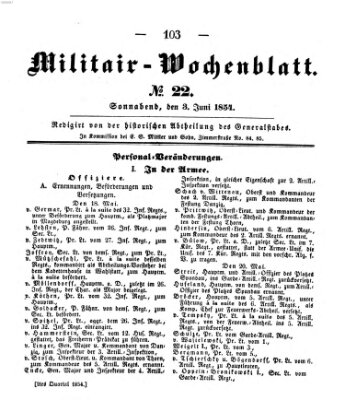 Militär-Wochenblatt Samstag 3. Juni 1854