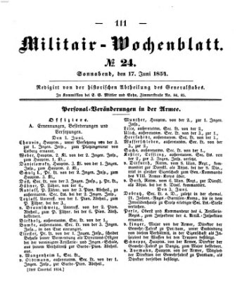 Militär-Wochenblatt Samstag 17. Juni 1854