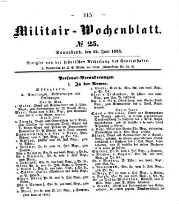 Militär-Wochenblatt Samstag 24. Juni 1854