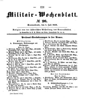 Militär-Wochenblatt Samstag 1. Juli 1854