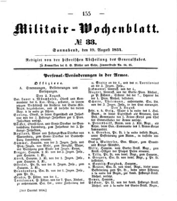 Militär-Wochenblatt Samstag 19. August 1854