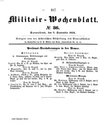 Militär-Wochenblatt Samstag 9. September 1854