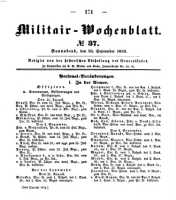 Militär-Wochenblatt Samstag 16. September 1854