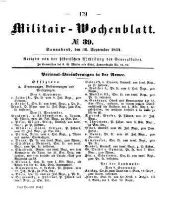 Militär-Wochenblatt Samstag 30. September 1854