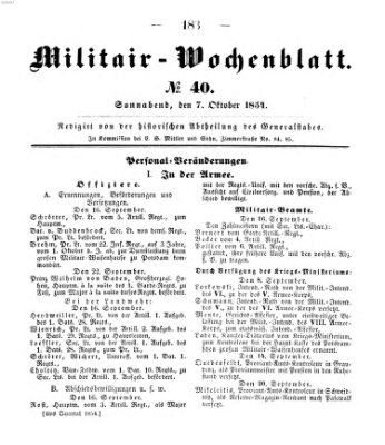 Militär-Wochenblatt Samstag 7. Oktober 1854