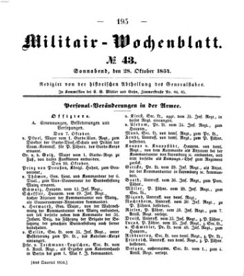 Militär-Wochenblatt Samstag 28. Oktober 1854