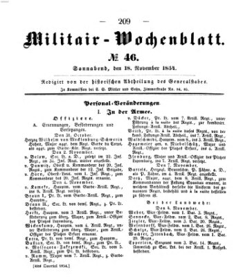 Militär-Wochenblatt Samstag 18. November 1854