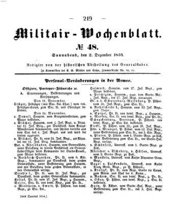 Militär-Wochenblatt Samstag 2. Dezember 1854