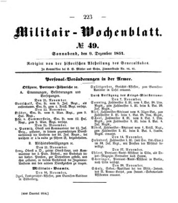 Militär-Wochenblatt Samstag 9. Dezember 1854