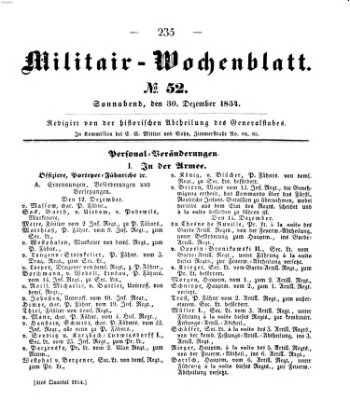 Militär-Wochenblatt Samstag 30. Dezember 1854