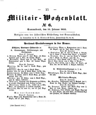 Militär-Wochenblatt Samstag 10. Februar 1855