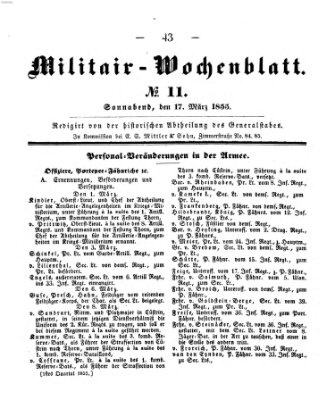 Militär-Wochenblatt Samstag 17. März 1855