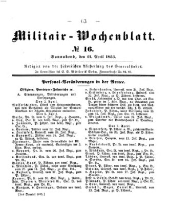 Militär-Wochenblatt Samstag 21. April 1855