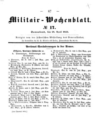 Militär-Wochenblatt Samstag 28. April 1855