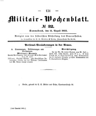 Militär-Wochenblatt Samstag 11. August 1855