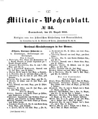 Militär-Wochenblatt Samstag 25. August 1855