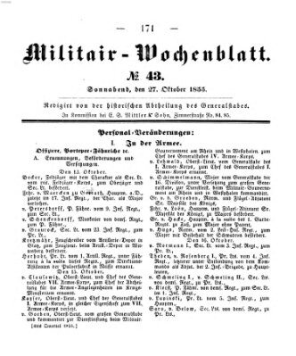 Militär-Wochenblatt Samstag 27. Oktober 1855