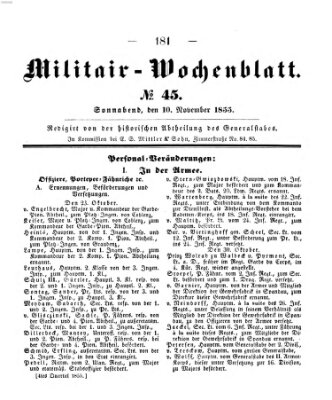 Militär-Wochenblatt Samstag 10. November 1855