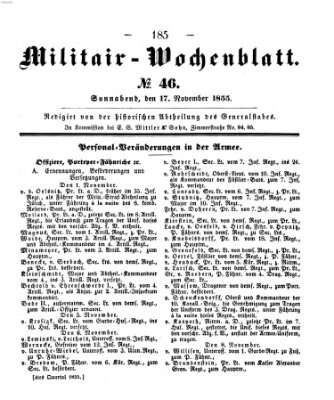 Militär-Wochenblatt Samstag 17. November 1855